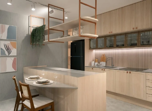 Integração e funcionalidade: cozinhar sem perder o contato com familiares e convidados. Foto: Roberta Gewehr Integração e funcionalidade: cozinhar sem perder o contato com familiares e convidados. Foto: Roberta Gewehr